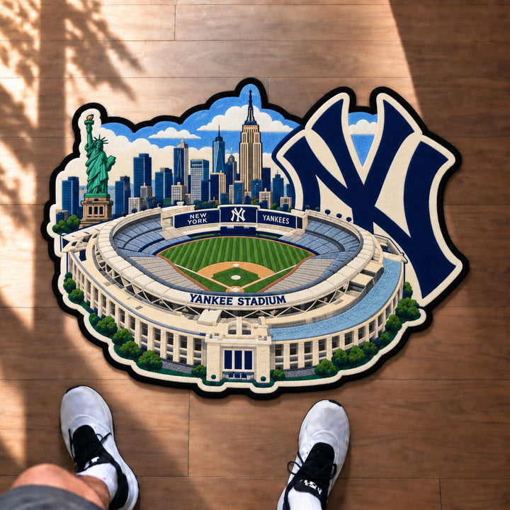 All Baseball Teams Logo Stadium Area Baseball Fan Custom Shape Rug Print Premium Welcome Mat Washable Black Border Personalized Baseball Custom Shape Rug