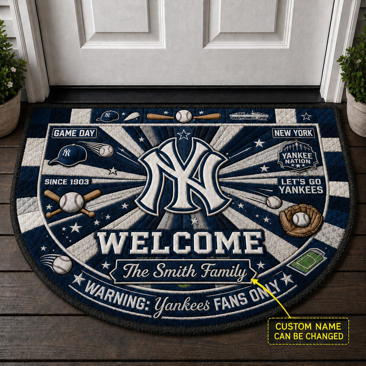Official-Inspired Baseball Fan Custom Quilted Print Premium Welcome Mat Washable Black Border – Personalized Baseball Doormat