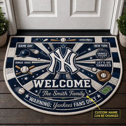 Official-Inspired Baseball Fan Custom Quilted Print Premium Welcome Mat Washable Black Border – Personalized Baseball Doormat