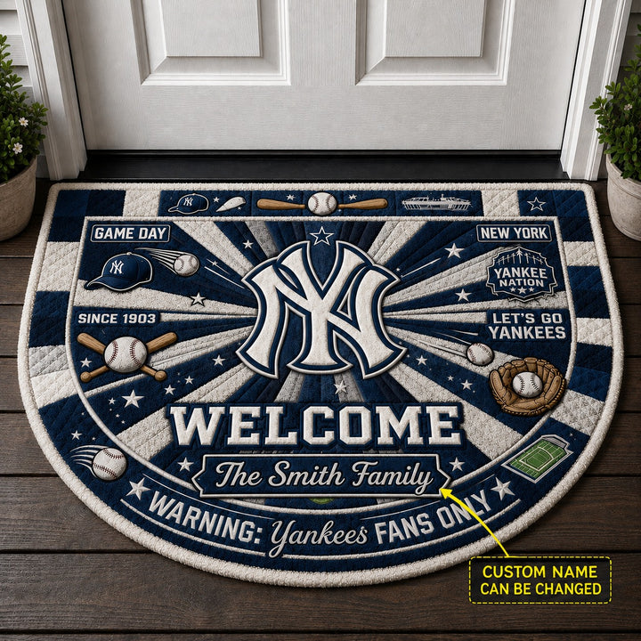 Official-Inspired Baseball Fan Custom Quilted Print Premium Welcome Mat Washable Black Border – Personalized Baseball Doormat