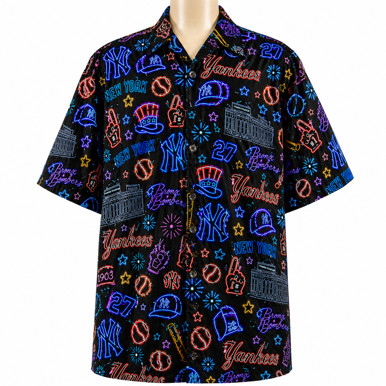 All Baseball Teams Neon Pattern Vibe Summer Party Button-Up Unisex Hawaiian Shirt For Men and Women