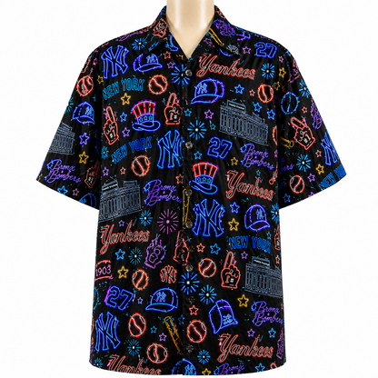 All Baseball Teams Neon Pattern Vibe Summer Party Button-Up Unisex Hawaiian Shirt For Men and Women
