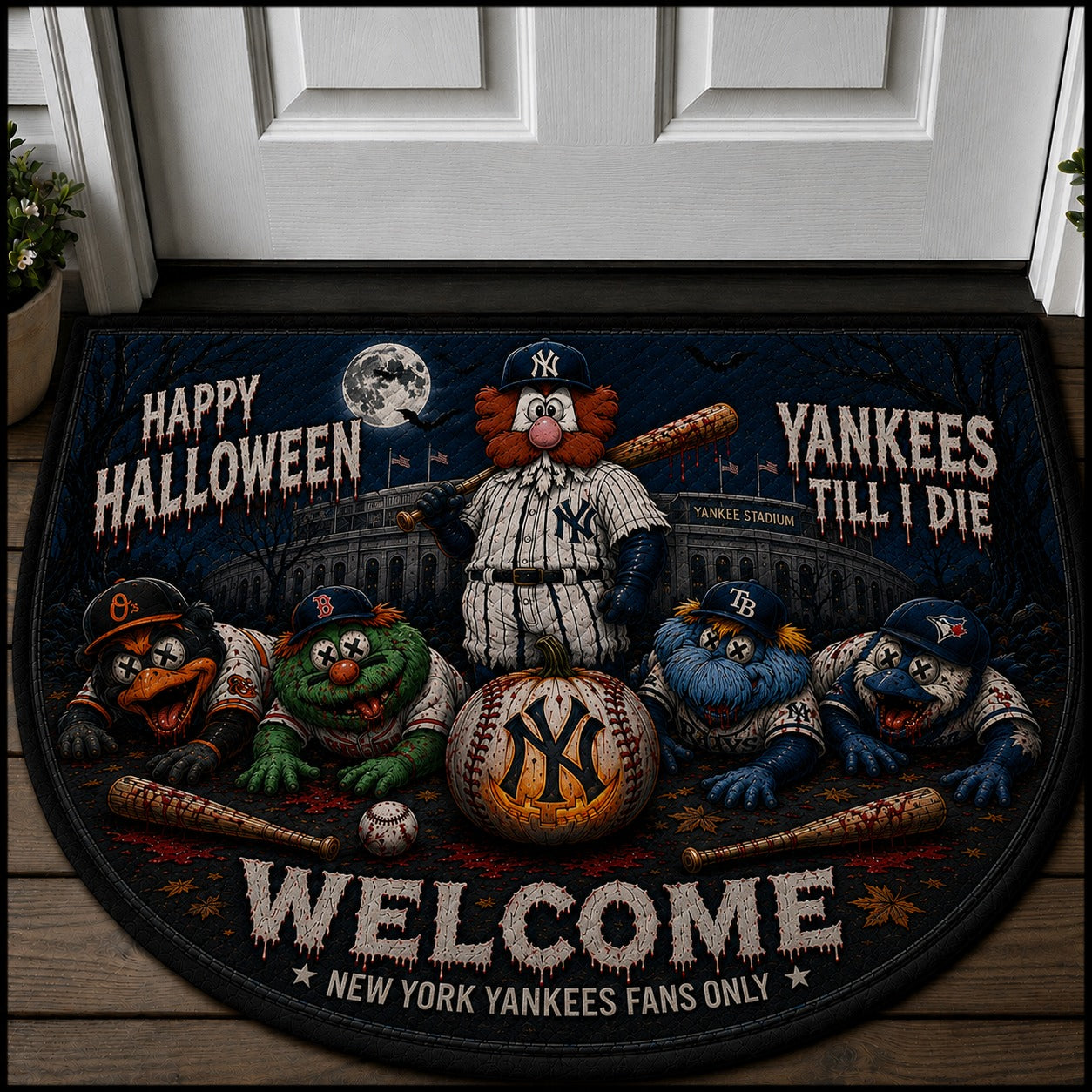 Baseball Halloween All Teams Custom Quilted Print Premium Welcome Mat – Personalized Baseball Doormat