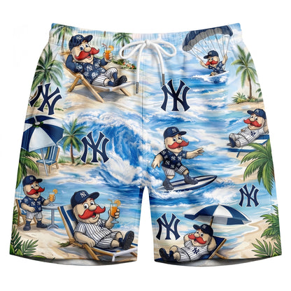 Camisa Hawaiana Unisex con Botones y Vibraciones de Playa de la Mascota de Béisbol SM para Hombres y Mujeres