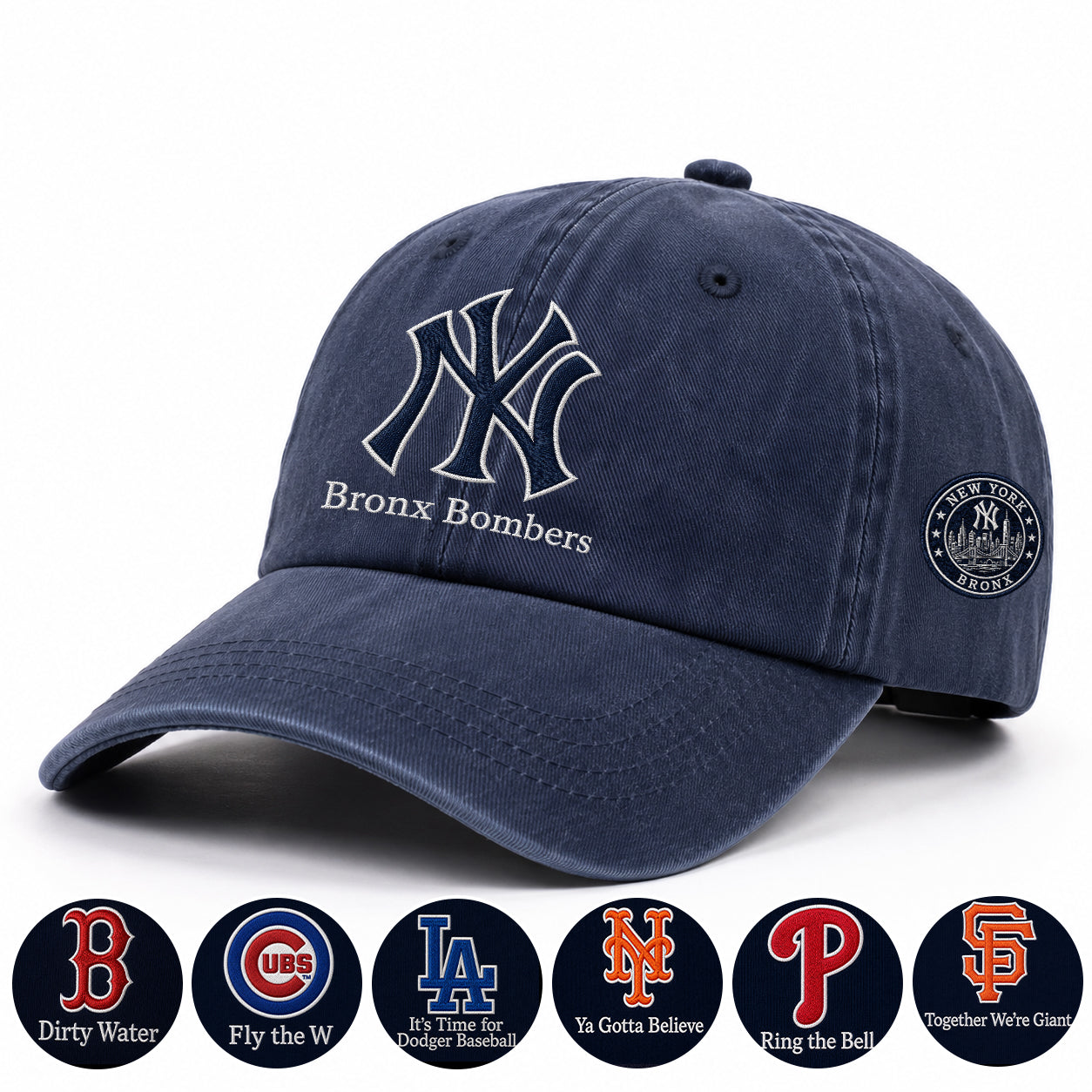 Baseball Team Slogan Cap All Teams Embroidered Logo Premium Wash Cap