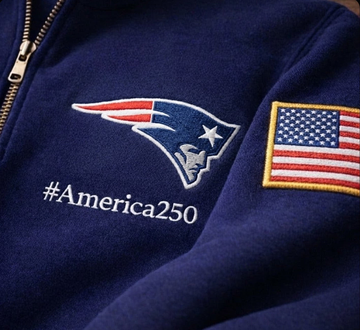 Football Logo America 250 Anniversary Embroidered Logo Premium Quarter Zip Sweatshirt, Inspired Quarter Zip Sweater