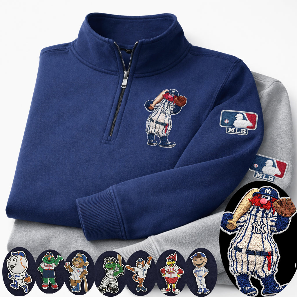 Mascots Baseball Team Embroidered Logo Premium Quarter Zip Sweatshirt, Inspired Quarter Zip Sweater, Unisex Baseball Sweatshirt