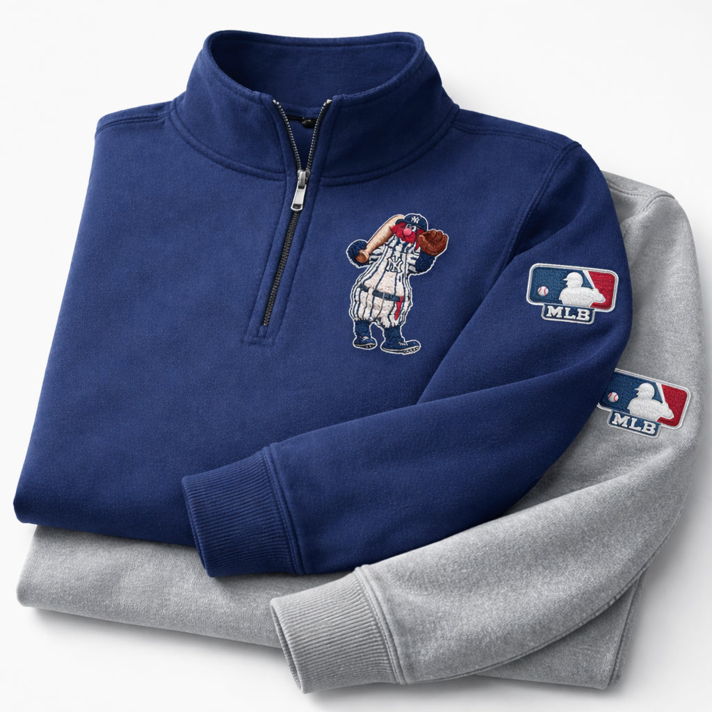 Mascots Baseball Team Embroidered Logo Premium Quarter Zip Sweatshirt, Inspired Quarter Zip Sweater, Unisex Baseball Sweatshirt
