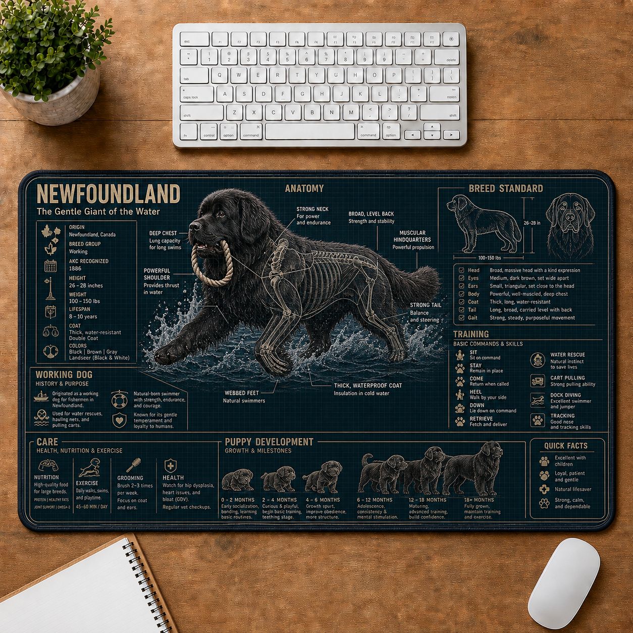 Newfoundland Dog Breed Visual Guide Desk Mat | 5To9Vibe