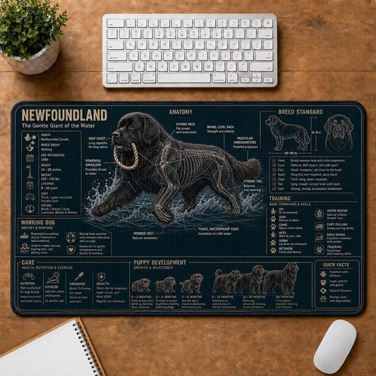 Newfoundland Dog Breed Visual Guide Desk Mat | 5To9Vibe