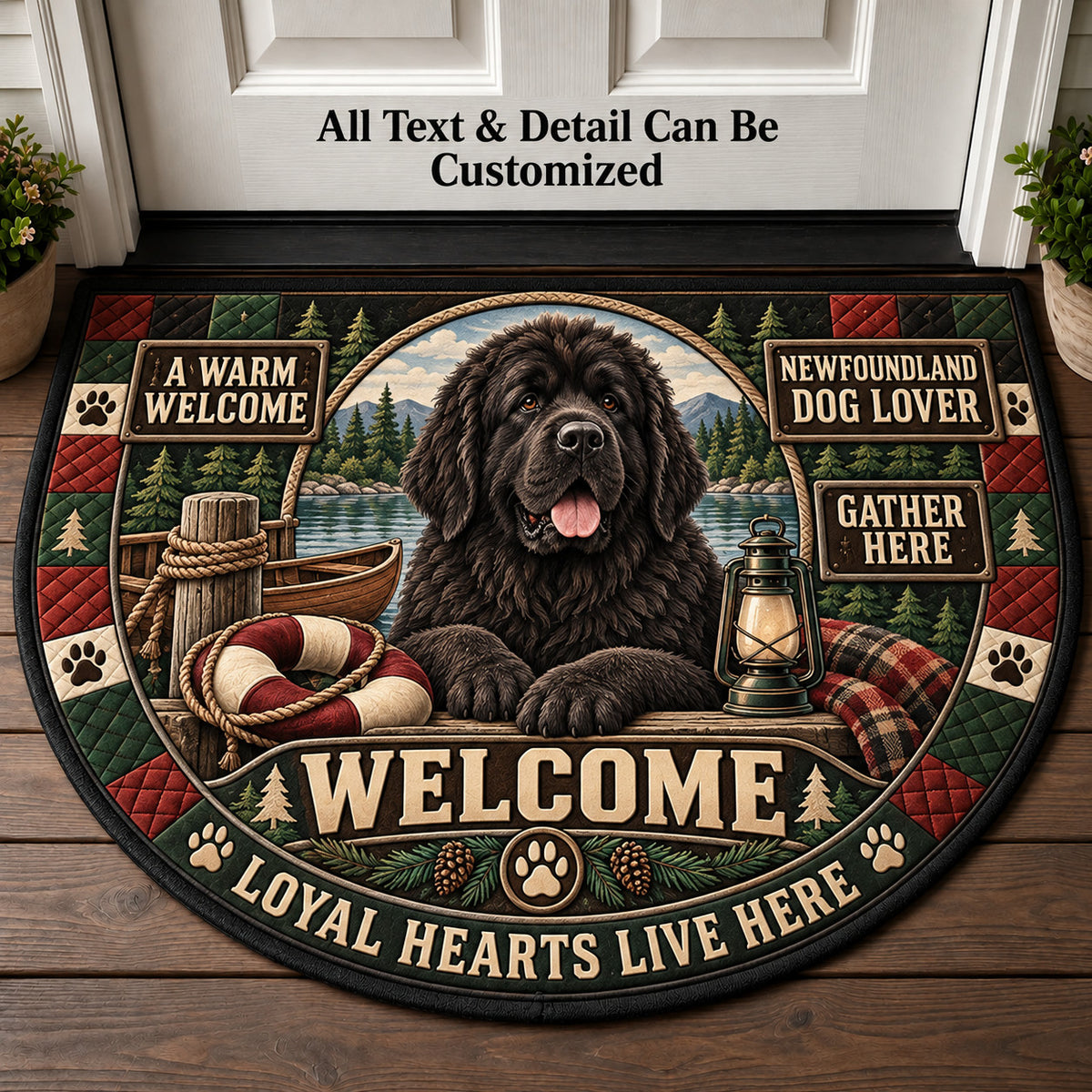 Newfoundland Dog Lover Personalized Half Round Mat | 5To9Vibe