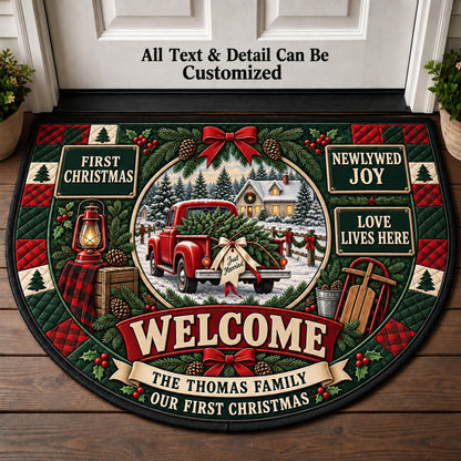 Newlywed Christmas Personalized Half Round Mat | 5To9Vibe