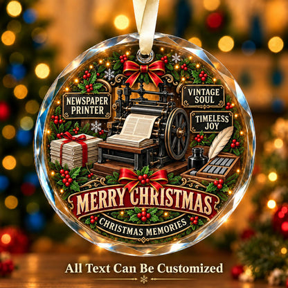 Newspaper Printer Personalized Glass Ornament | 5To9Vibe