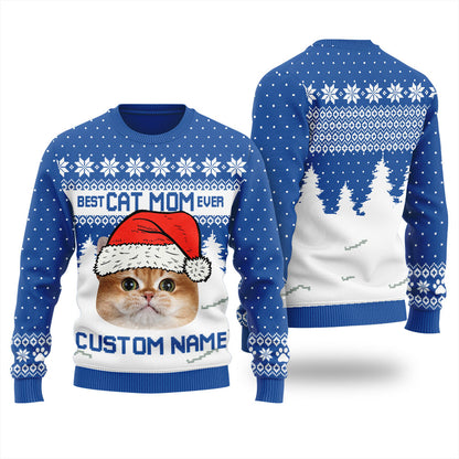 Nice Custom Cat Mom Ugly Christmas Sweater For Women