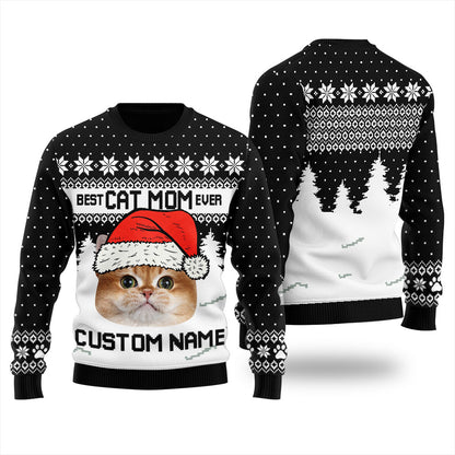 Nice Custom Cat Mom Ugly Christmas Sweater For Women
