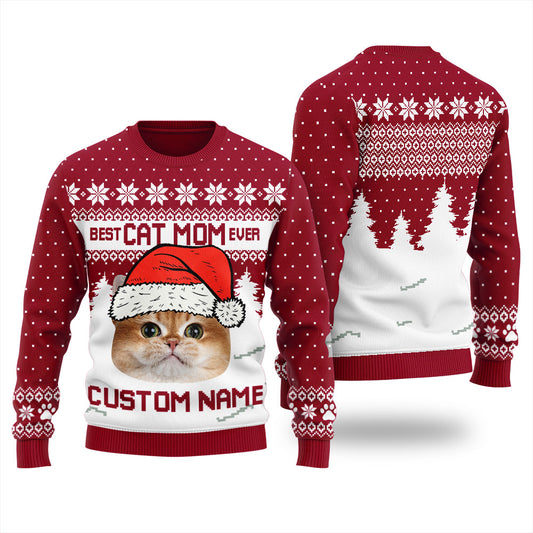 Nice Custom Cat Mom Ugly Christmas Sweater For Women