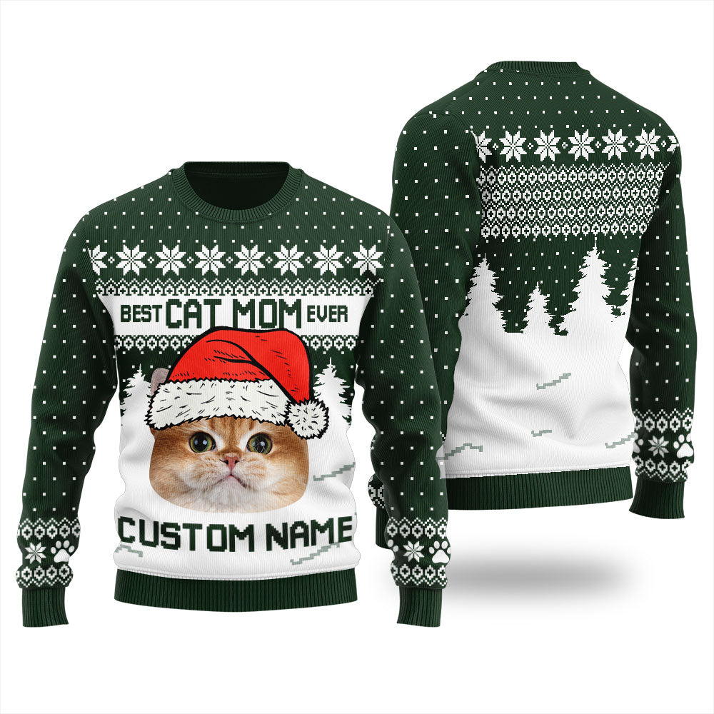 Nice Custom Cat Mom Ugly Christmas Sweater For Women