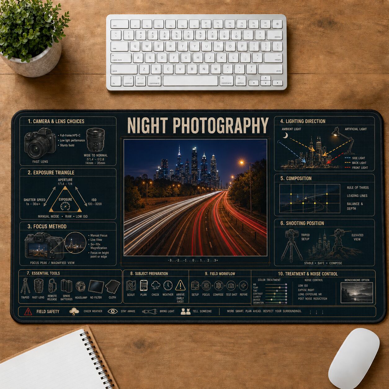 Night Photography Creative Reference Guide Desk Mat | 5To9Vibe