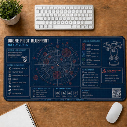 Drone No-Fly Zones Hobby Knowledge Blueprint Guide Desk Mat | 5To9Vibe