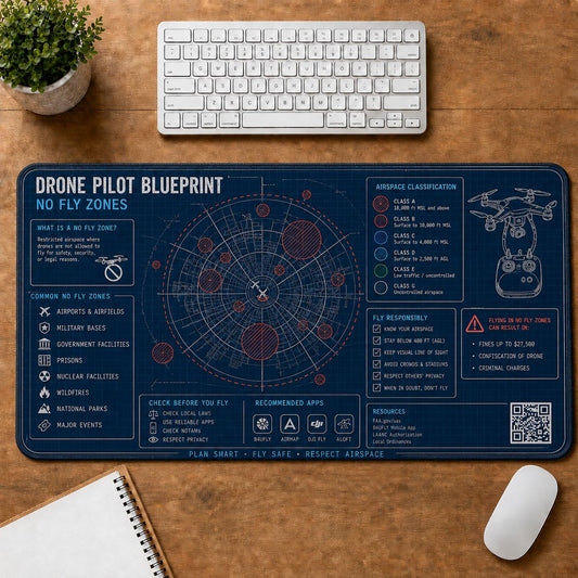 Drone No-Fly Zones Hobby Knowledge Blueprint Guide Desk Mat | 5To9Vibe