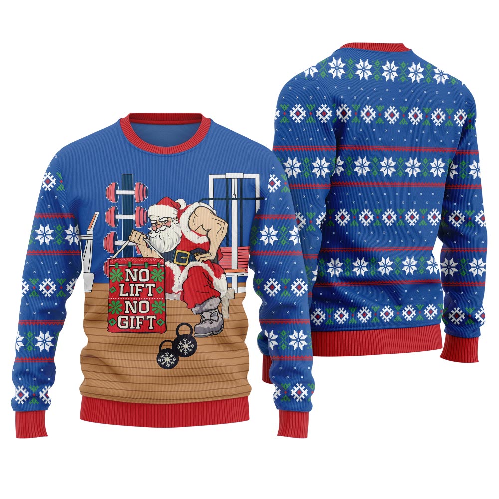 No Lift No Gift Gym Santa Ugly Christmas Sweater