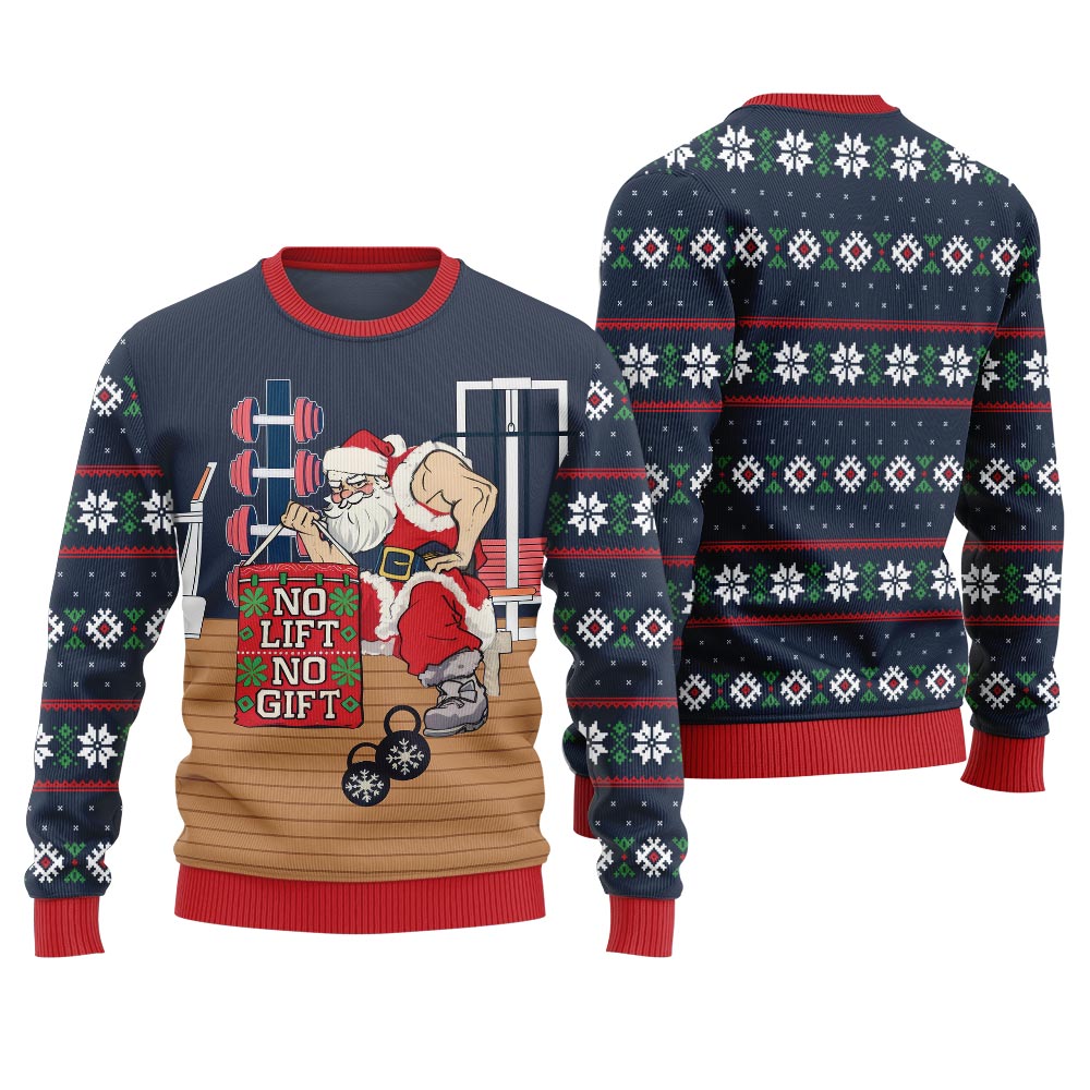 No Lift No Gift Gym Santa Ugly Christmas Sweater