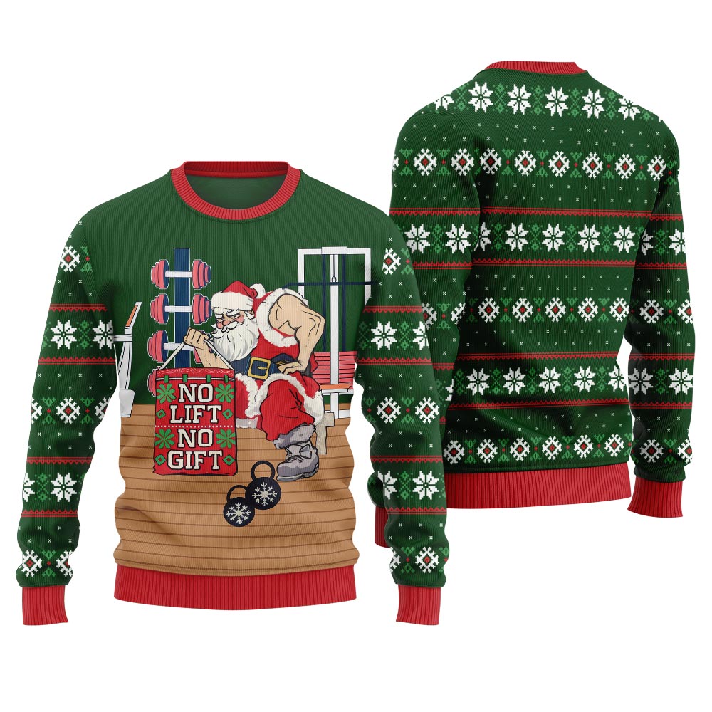 No Lift No Gift Gym Santa Ugly Christmas Sweater
