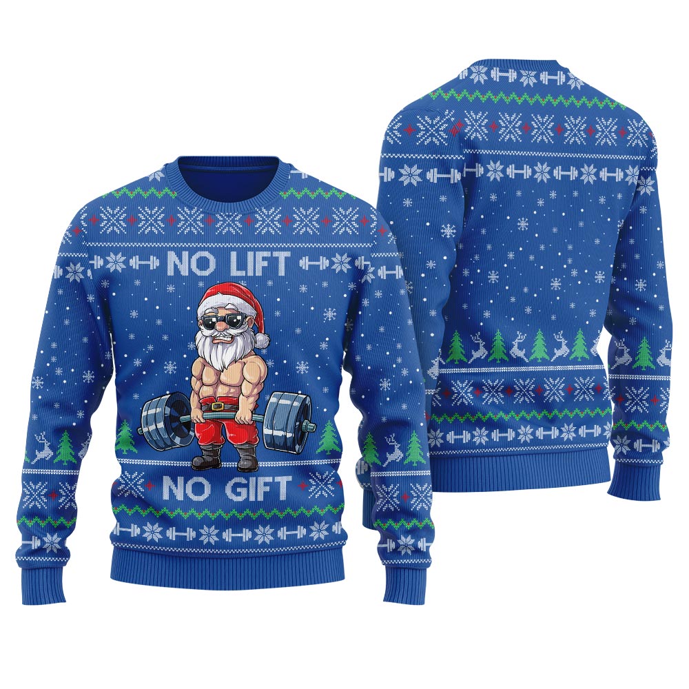 No Lift No Gift Santa Swoleman Christmas Sweater Men