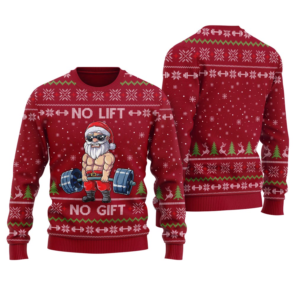 No Lift No Gift Santa Swoleman Christmas Sweater Men