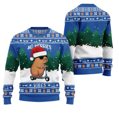 No Worries Vibes Capybara Ugly Christmas Sweater