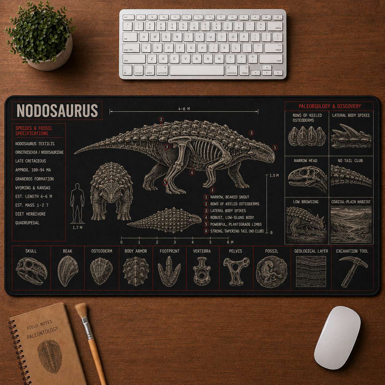 Nodosaurus Dinosaur Blueprint Desk Mat | 5To9Vibe