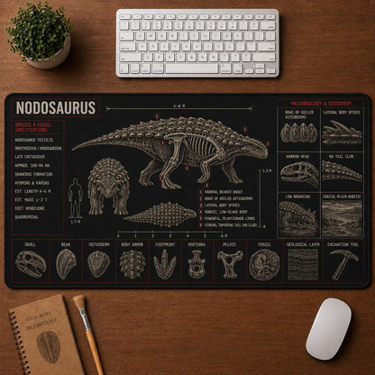 Nodosaurus Dinosaur Blueprint Desk Mat | 5To9Vibe