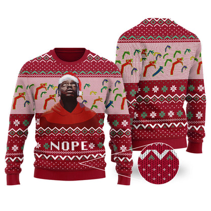 Nope Ugly Christmas Sweater Cardinal Red
