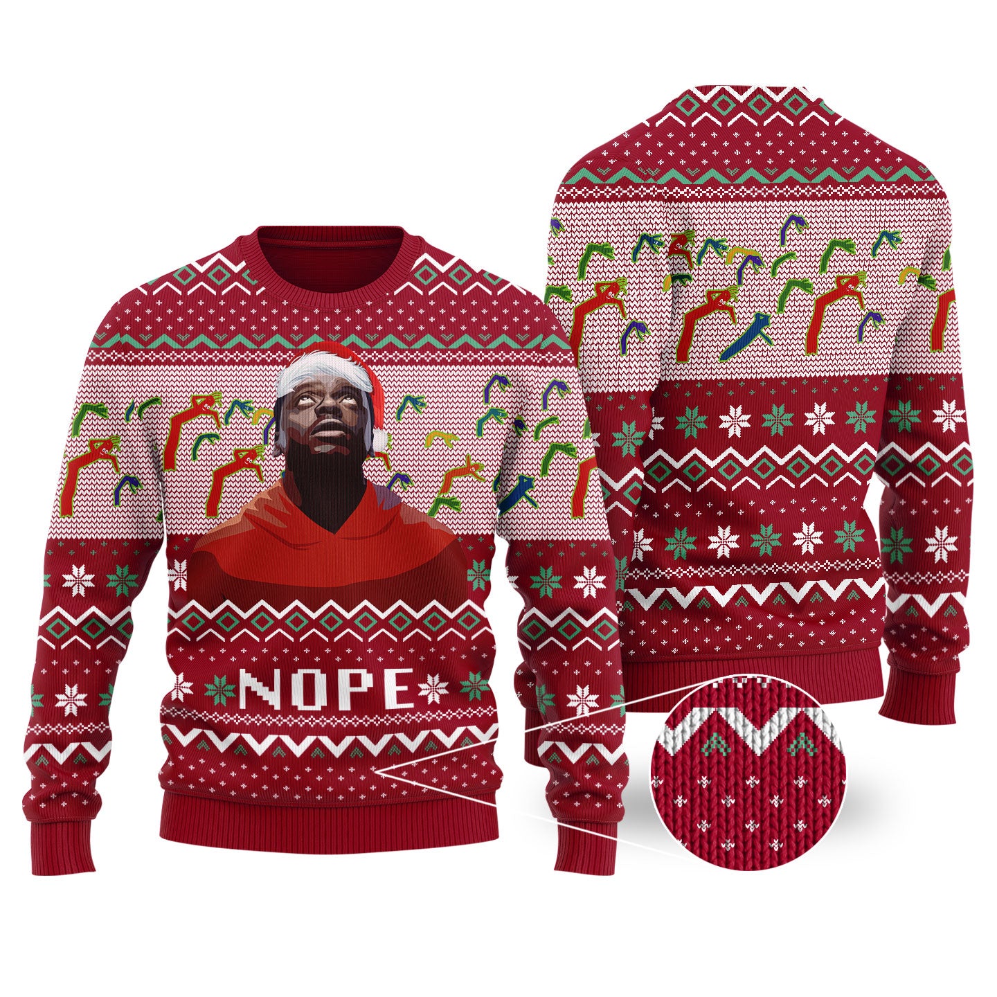 Nope Ugly Christmas Sweater Cardinal Red