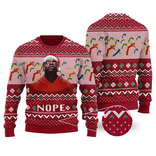 Nope Ugly Christmas Sweater Cardinal Red