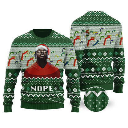 Nope Ugly Christmas Sweater Forest Green