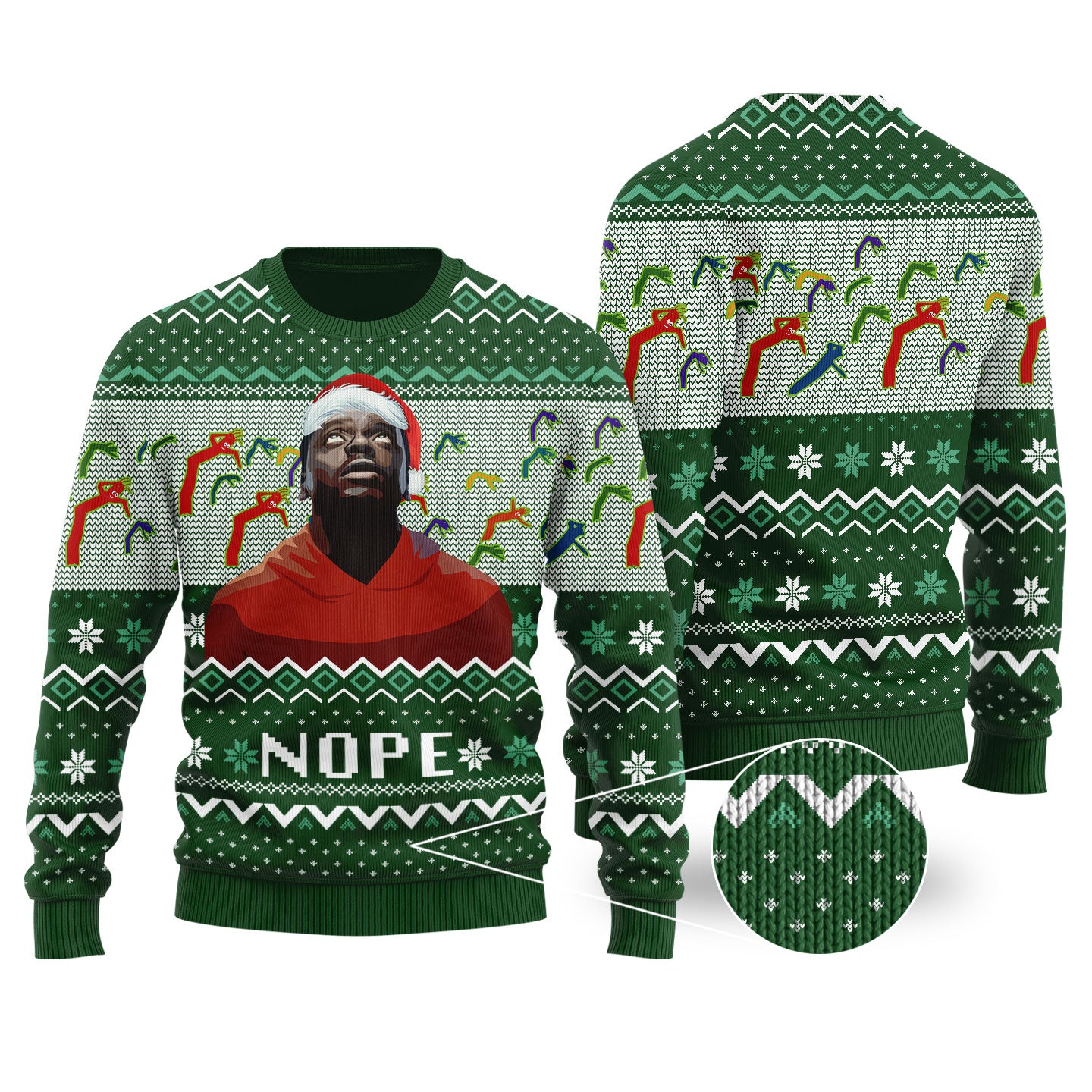 Nope Ugly Christmas Sweater Forest Green