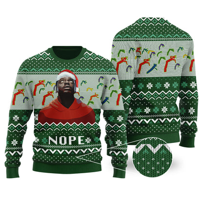 Nope Ugly Christmas Sweater Forest Green