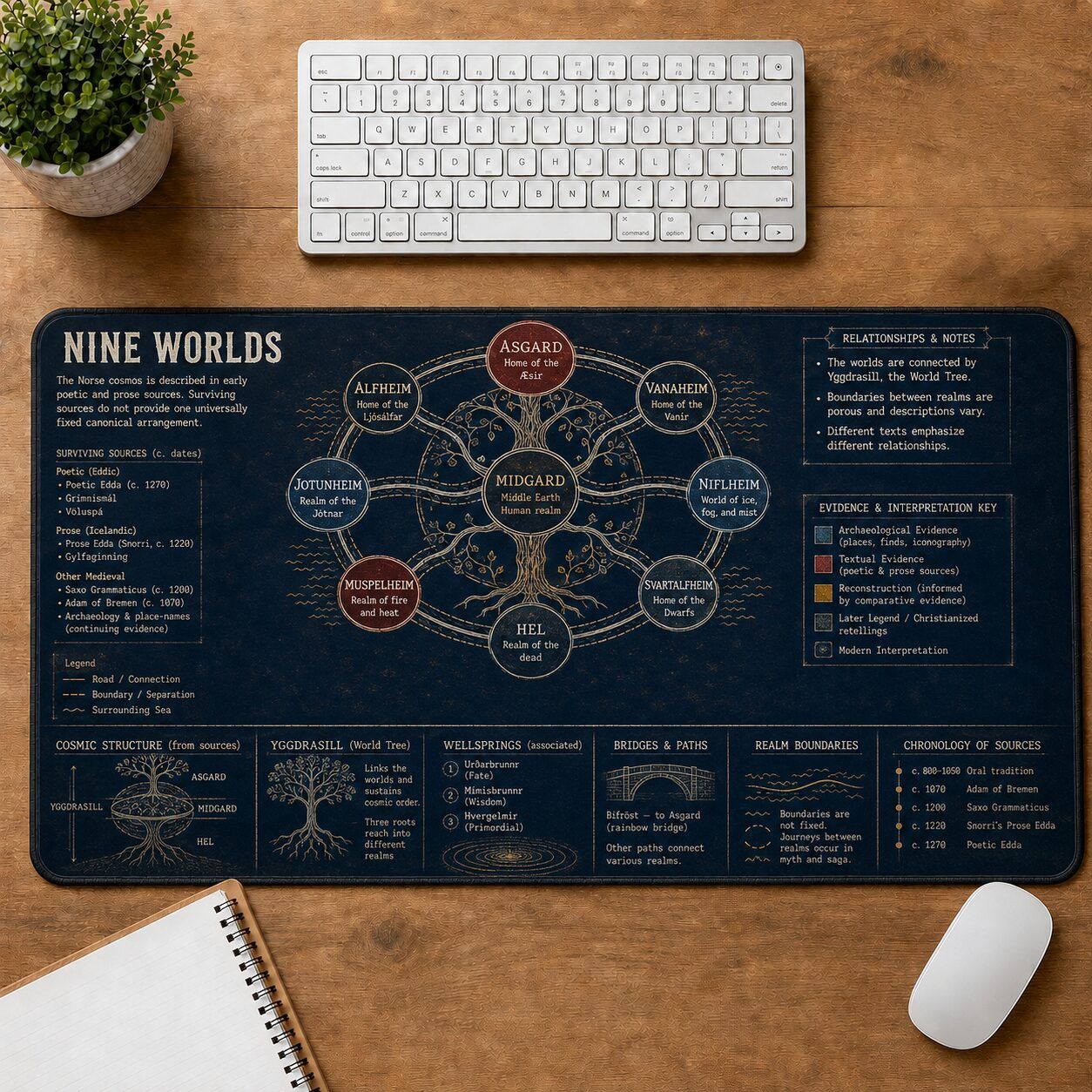 Norse Nine Worlds Viking History and Culture Guide Desk Mat | 5To9Vibe