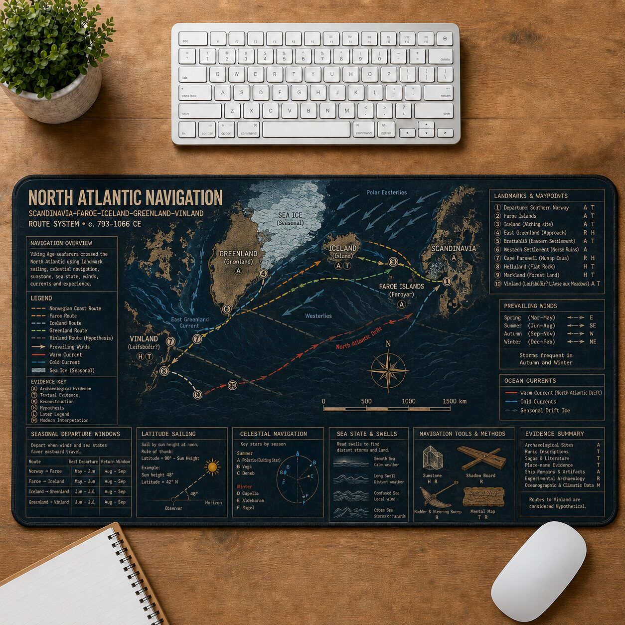 North Atlantic Navigation Viking History and Culture Guide Desk Mat | 5To9Vibe