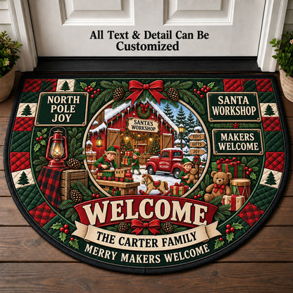 North Pole Workshop Personalized Half Round Mat | 5To9Vibe