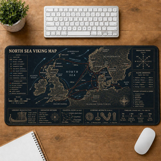 North Sea Viking Map Viking History and Culture Guide Desk Mat | 5To9Vibe