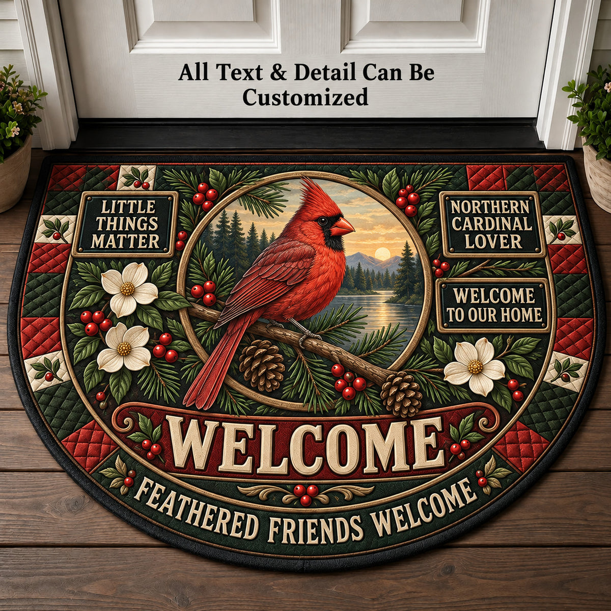Northern Cardinal Lover Personalized Half Round Mat | 5To9Vibe