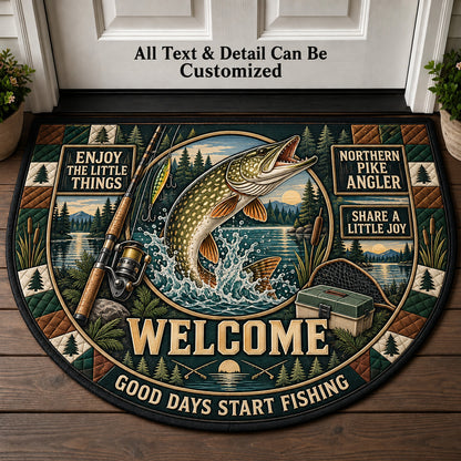 Northern Pike Angler Personalized Half Round Mat | 5To9Vibe
