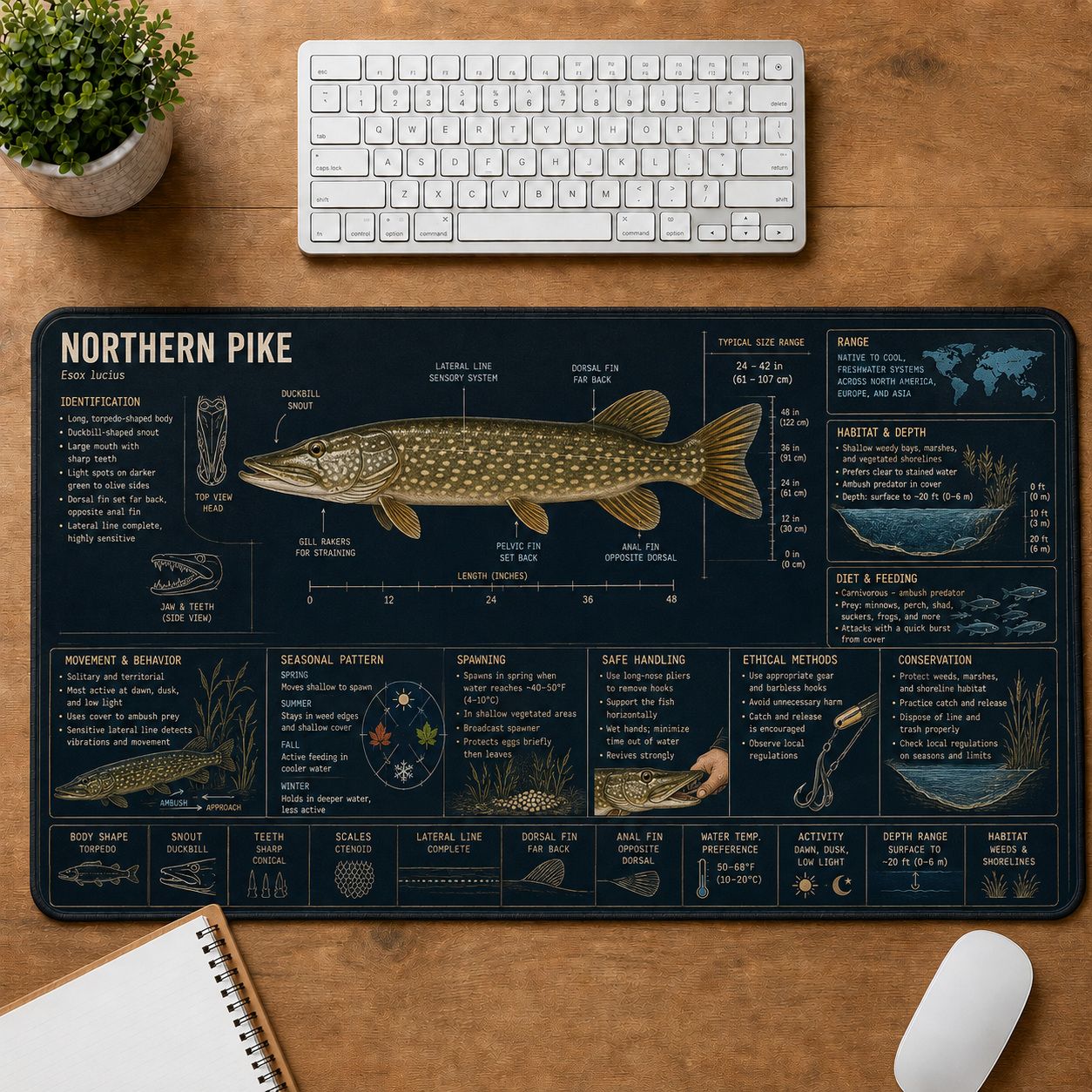 Northern Pike Fishing Field Guide Desk Mat | 5To9Vibe