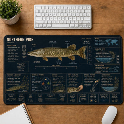 Northern Pike Fishing Field Guide Desk Mat | 5To9Vibe