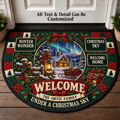Northern Winter Christmas Personalized Half Round Mat | 5To9Vibe