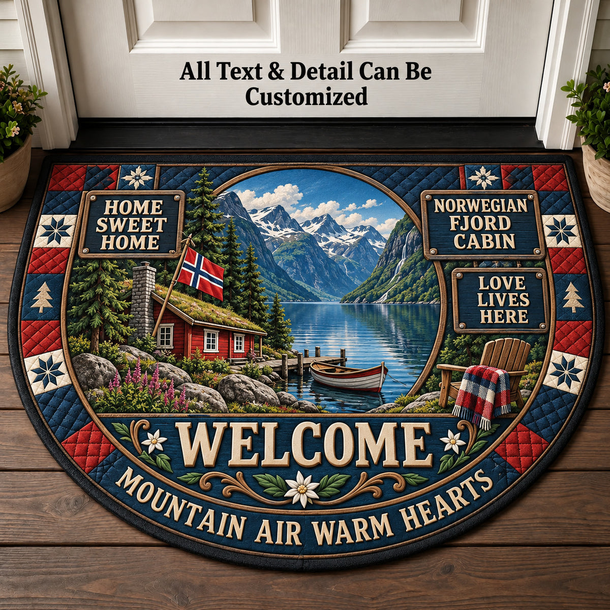 Norwegian Fjord Cabin Personalized Half Round Mat | 5To9Vibe
