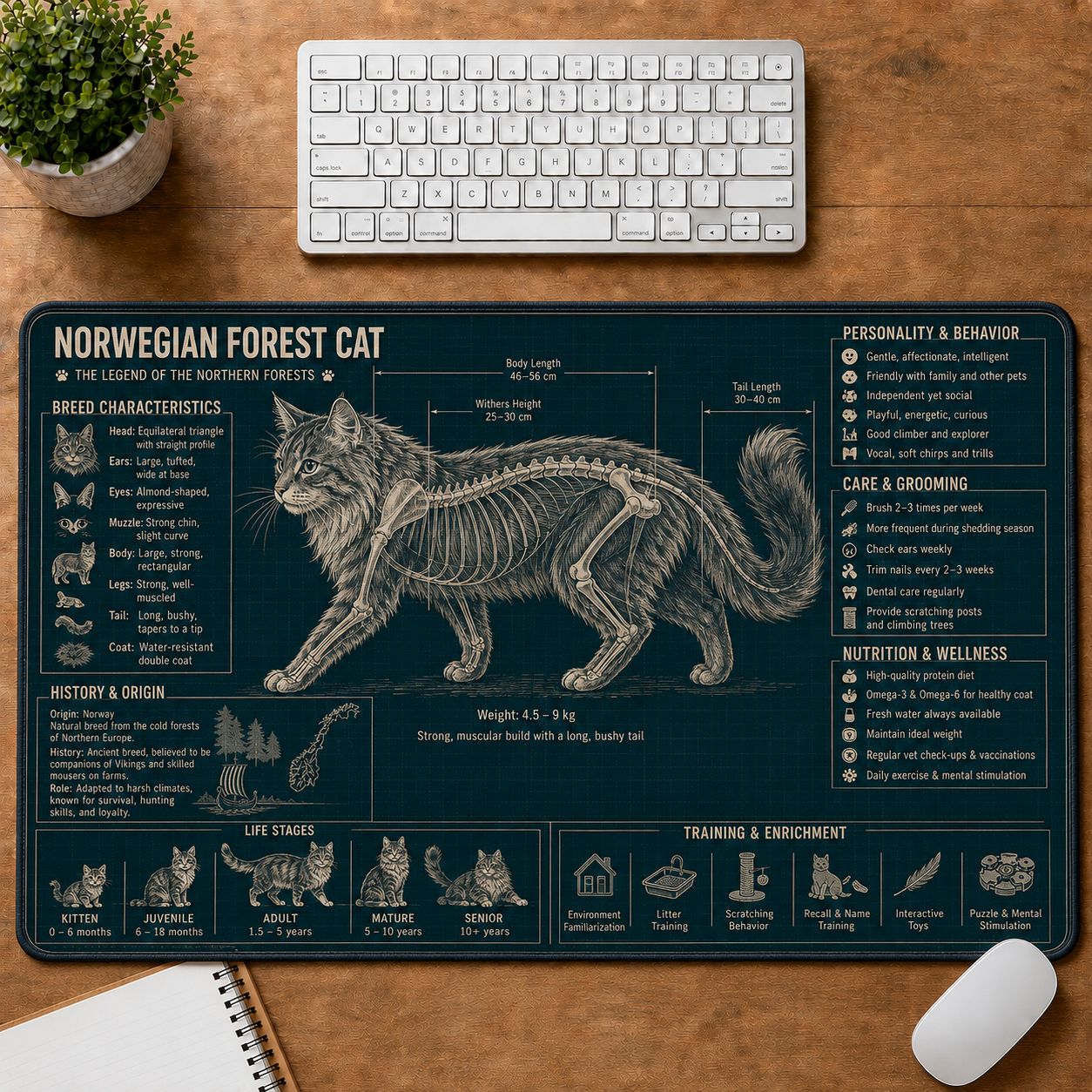 Norwegian Forest Cat Cat Breed Desk Mat Anatomy Guide | 5To9Vibe