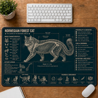 Norwegian Forest Cat Cat Breed Desk Mat Anatomy Guide | 5To9Vibe